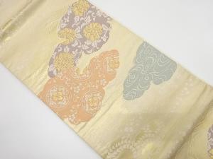 雲取りに花唐草・藤・流水模様織り出し　袋帯